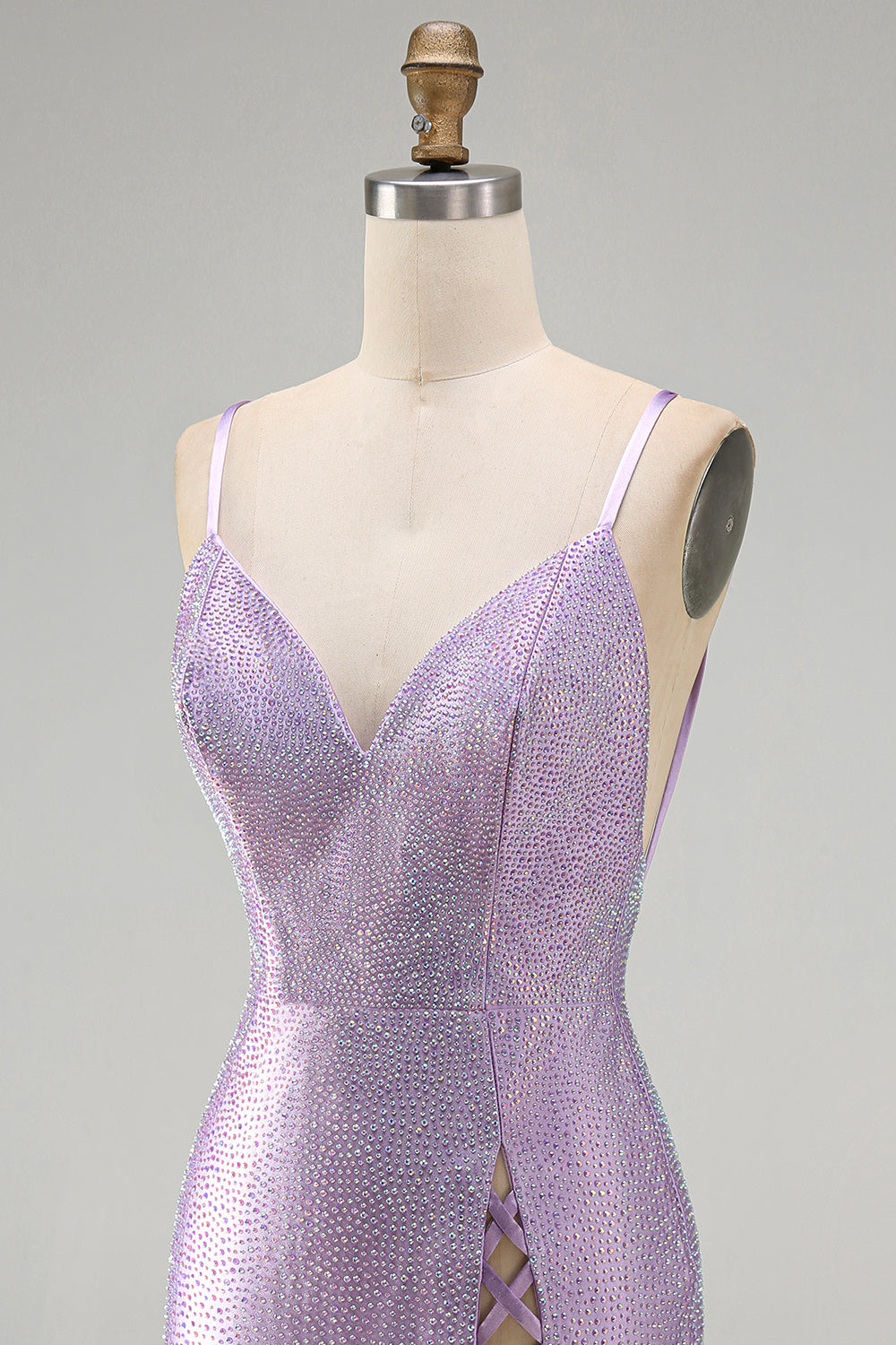 Sparkly Lilac Beaded Tight V-Neck Short Homecoming Dress with Slit