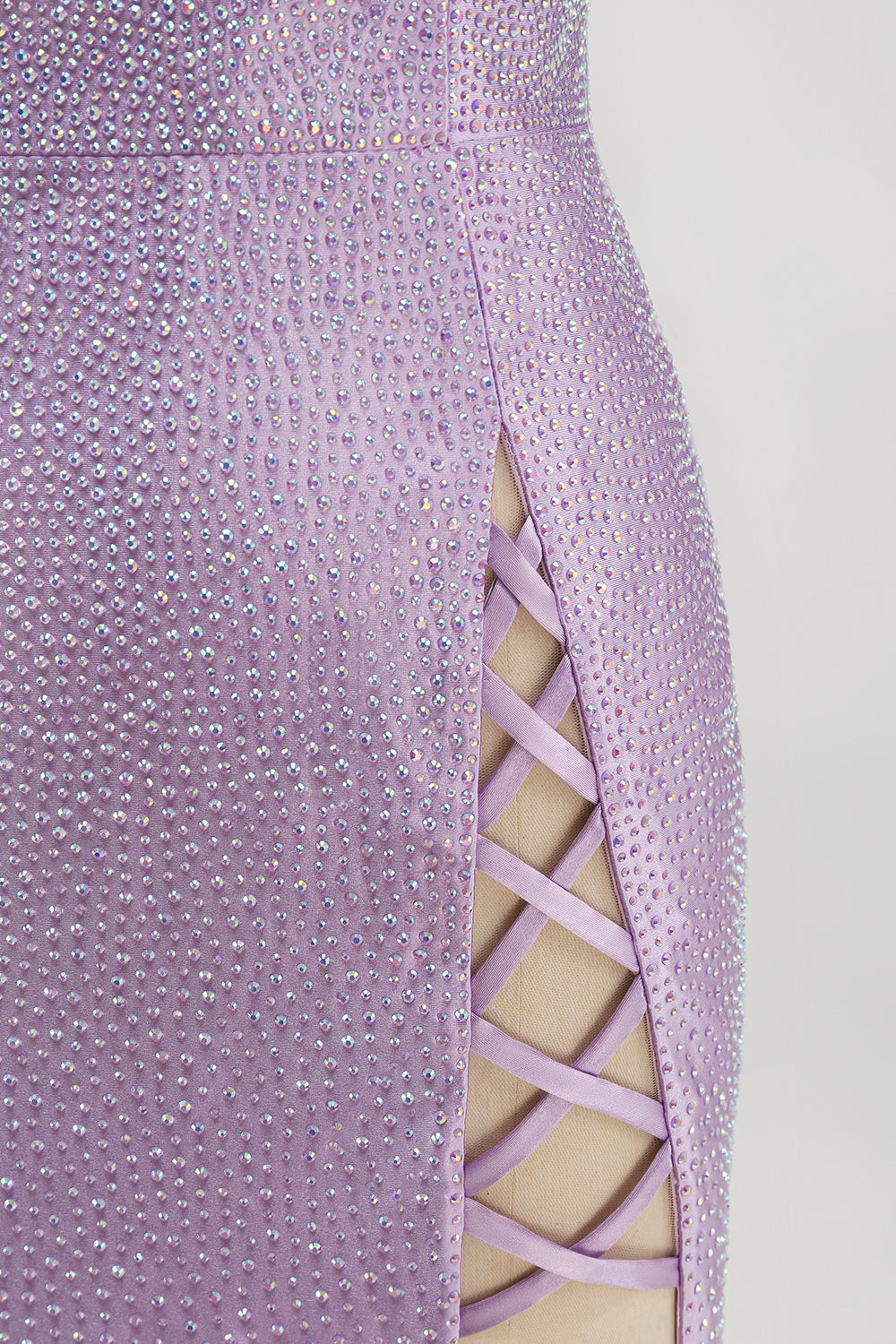 Sparkly Lilac Beaded Tight V-Neck Short Homecoming Dress with Slit