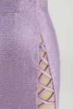 Sparkly Lilac Beaded Tight V-Neck Short Homecoming Dress with Slit