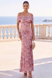 Sparkly Golden Mermaid Off the Shoulder Ruched Sequin Long Wedding Guest Dress