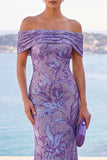 Sparkly Golden Mermaid Off the Shoulder Ruched Sequin Long Wedding Guest Dress