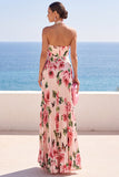 Black Floral Halter Chiffon Pleated A Line Long Wedding Guest Dress