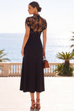 Black Sheath High Neck Floral Midi Wedding Guest Dress