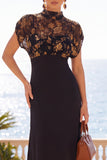 Black Sheath High Neck Floral Midi Wedding Guest Dress