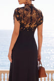 Black Sheath High Neck Floral Midi Wedding Guest Dress