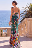 Dark Green Floral Mermaid Thick Straps Floral Long Wedding Guest Dress