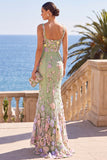 Dark Green Floral Mermaid Thick Straps Floral Long Wedding Guest Dress