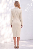 Blue Notched Lapel Ruched Midi Blazer Dress with Slit