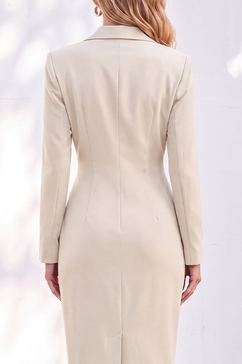 Blue Notched Lapel Ruched Midi Blazer Dress with Slit