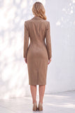Blue Notched Lapel Ruched Midi Blazer Dress with Slit