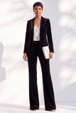 Dark Green One Button Peak Lapel Velvet 2 Piece Work Suits