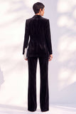 Dark Green One Button Peak Lapel Velvet 2 Piece Work Suits