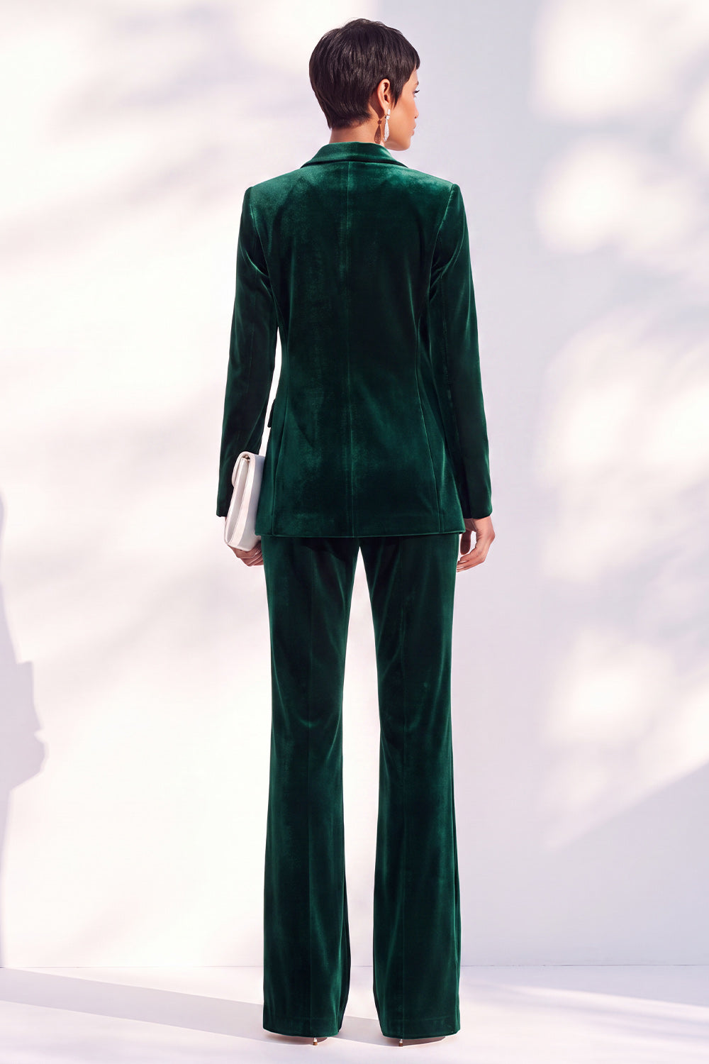 Dark Green One Button Peak Lapel Velvet 2 Piece Work Suits