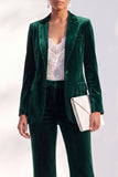 Dark Green One Button Peak Lapel Velvet 2 Piece Work Suits