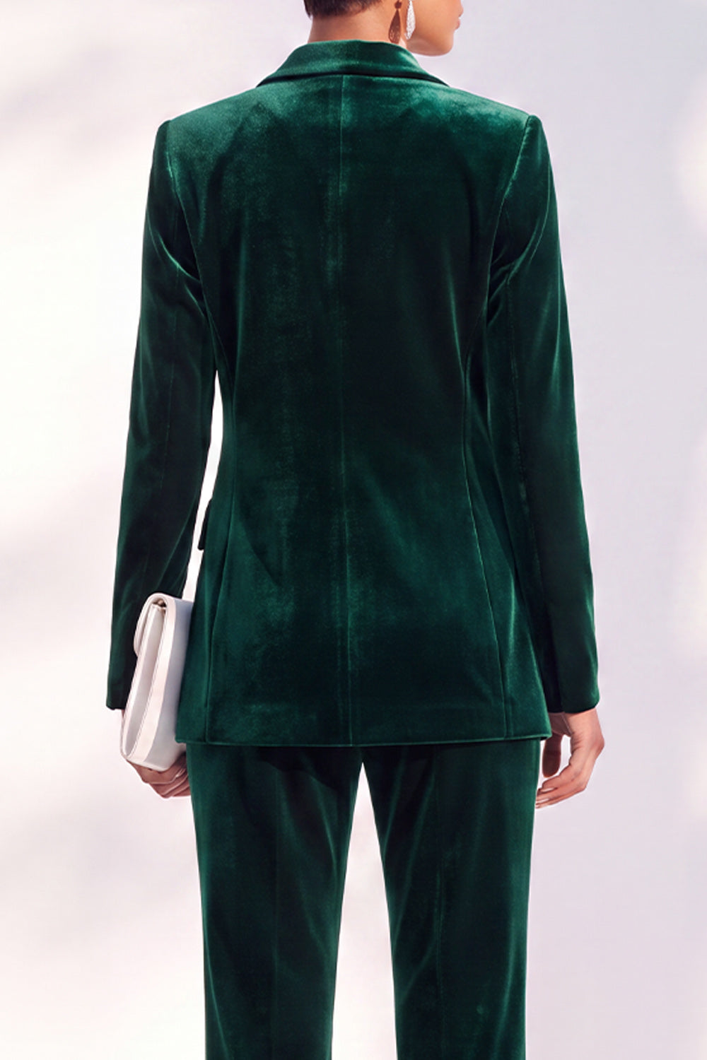 Dark Green One Button Peak Lapel Velvet 2 Piece Work Suits