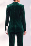 Dark Green One Button Peak Lapel Velvet 2 Piece Work Suits