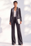 Dark Green One Button Peak Lapel Velvet 2 Piece Work Suits