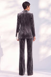 Dark Green One Button Peak Lapel Velvet 2 Piece Work Suits