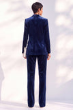 Dark Green One Button Peak Lapel Velvet 2 Piece Work Suits