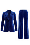 Dark Green One Button Peak Lapel Velvet 2 Piece Work Suits