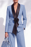 Burgundy Shawl Lapel Double Breasted 2 Piece Work Suits with 3D Flower