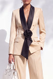 Burgundy Shawl Lapel Double Breasted 2 Piece Work Suits with 3D Flower