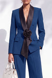 Burgundy Shawl Lapel Double Breasted 2 Piece Work Suits with 3D Flower