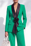 Burgundy Shawl Lapel Double Breasted 2 Piece Work Suits with 3D Flower