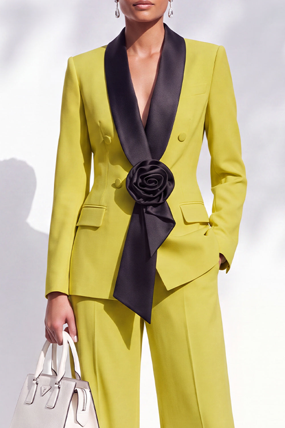 Burgundy Shawl Lapel Double Breasted 2 Piece Work Suits with 3D Flower