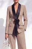 Burgundy Shawl Lapel Double Breasted 2 Piece Work Suits with 3D Flower
