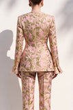 Brown Floral V-Neck 2-Piece Slim Fit Prom Suits with Pocket