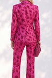 Fuchsia Floral Jacquard Peak Lapel 2-Piece Slim Fit Prom Suits