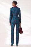 Dark Blue Jacquard Floral Peak Lapel Slim Fit 2-Piece Work Suits