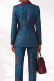 Dark Blue Jacquard Floral Peak Lapel Slim Fit 2-Piece Work Suits