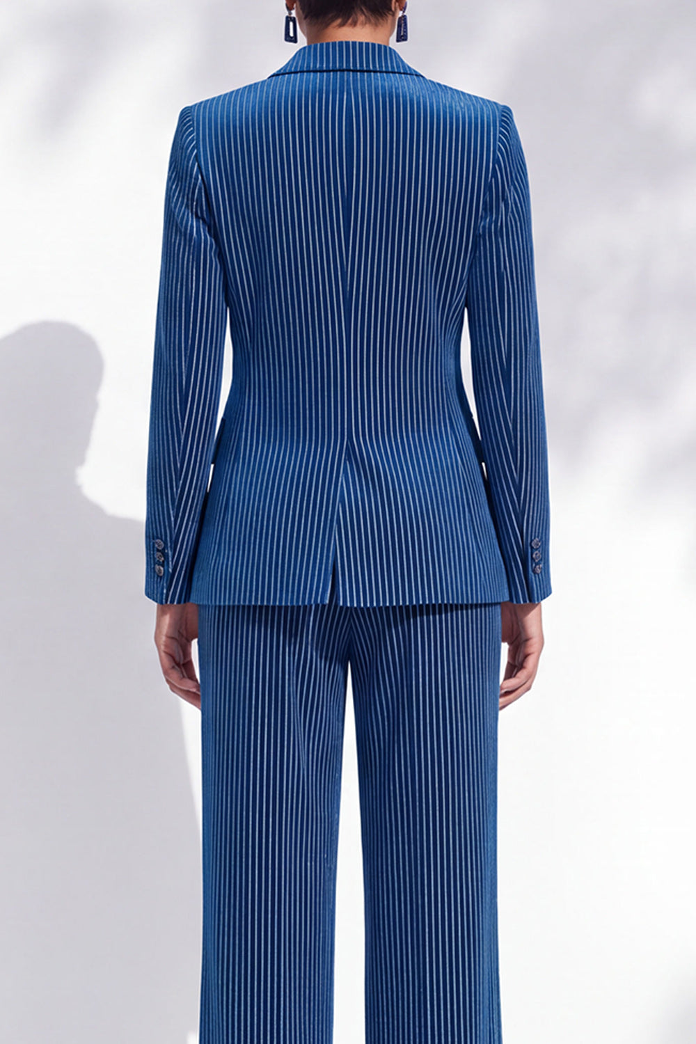 Royal Blue Striped Notched Lapel 2-Piece One Button Work Suits