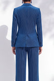 Royal Blue Striped Notched Lapel 2-Piece One Button Work Suits