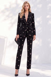 Black Floral Peak Lapel Slim Fit 2-Piece Velvet Work Suits