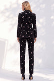 Black Floral Peak Lapel Slim Fit 2-Piece Velvet Work Suits