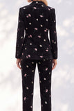 Black Floral Peak Lapel Slim Fit 2-Piece Velvet Work Suits