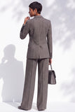 Brown Striped Peak Lapel Double Breasted 2-Piece Work Suits with Pocket