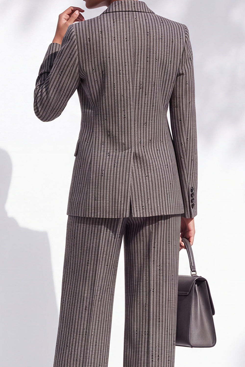 Brown Striped Peak Lapel Double Breasted 2-Piece Work Suits with Pocket