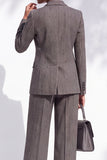 Brown Striped Peak Lapel Double Breasted 2-Piece Work Suits with Pocket