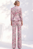 Pink Floral Peak Lapel 2-Piece Slim Fit Peplum Ruffled Prom Suits