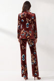 Rust Velvet Floral 2-Piece Peak Lapel Prom Suits with Pocket
