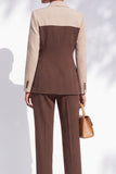 Coffee and Khaki Patchwork Notched Lapel Slim Fit 2-Piece Work Suits with Pocket
