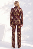 Rust Jacquard Floral Peak Lapel Slim Fit 2-Piece Prom Suits with Pocket