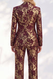 Rust Jacquard Floral Peak Lapel Slim Fit 2-Piece Prom Suits with Pocket