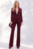 Burgundy Peak Lapel 2-Piece Slim Fit Work Suits