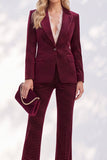 Burgundy Peak Lapel 2-Piece Slim Fit Work Suits