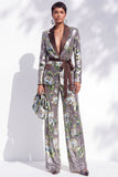 Sparkly Silver Floral Sequin 2-Piece Notched Lapel Prom Suits with Sash